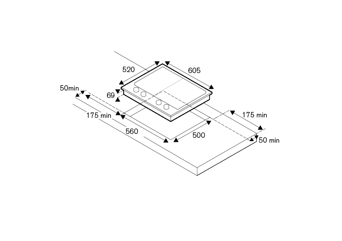 60 cm piano a segmenti, 3 bruciatori | Bertazzoni